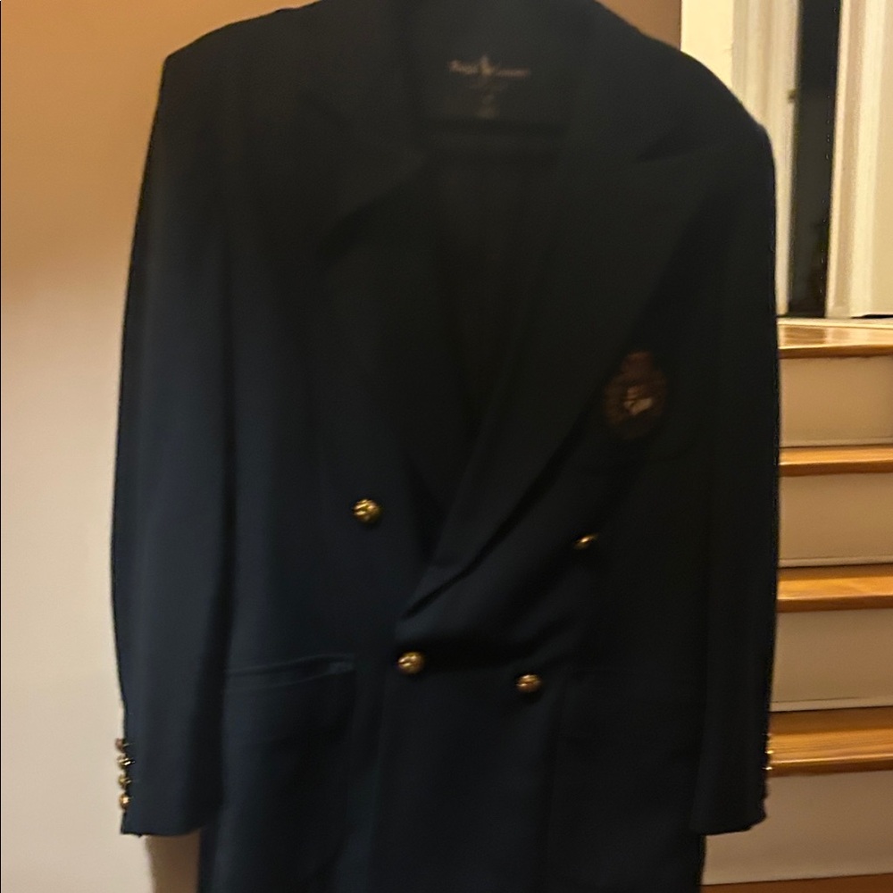 Ralph Lauren Elegant Deep Navy Blue Blazer with RL Emblem